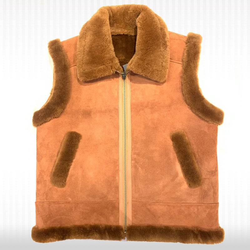 Gilet en peau de mouton retournée marron pour homme