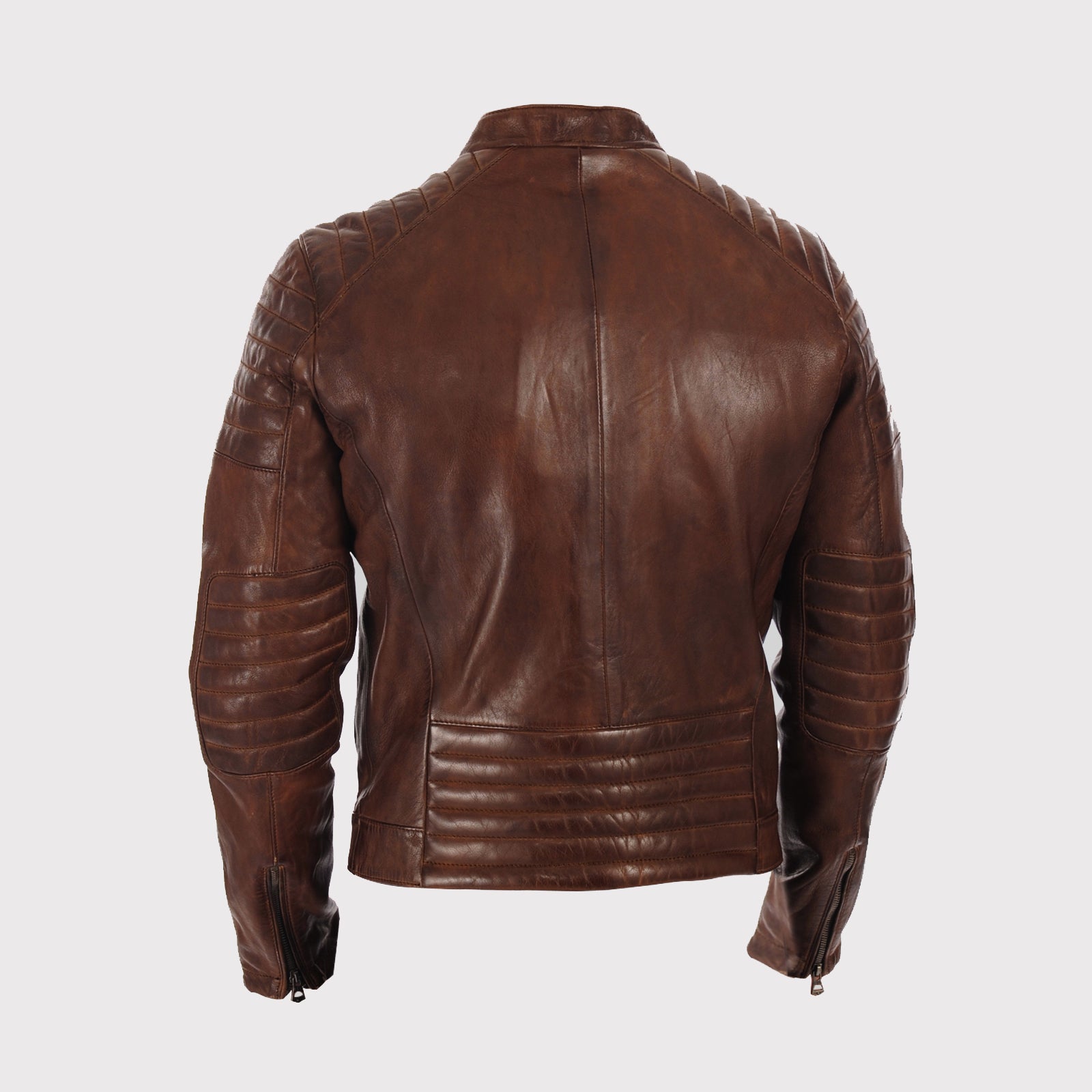 Veste motard en cuir ciré marron pour homme