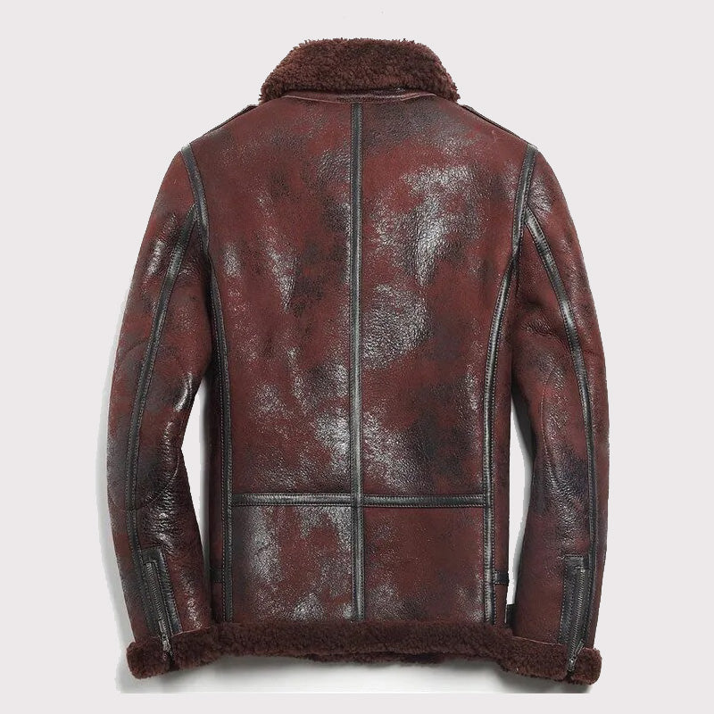 Veste de moto en peau de mouton pour homme B-3 Bomber bordeaux