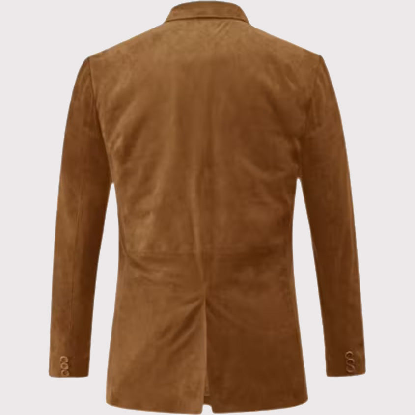 Manteau blazer en cuir suédé marron camel pour homme