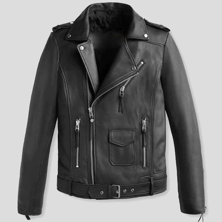 Veste de moto en cuir classique pour homme