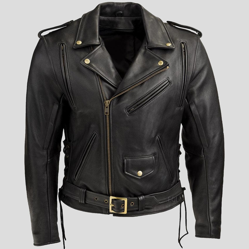 Veste de moto classique noire pour homme