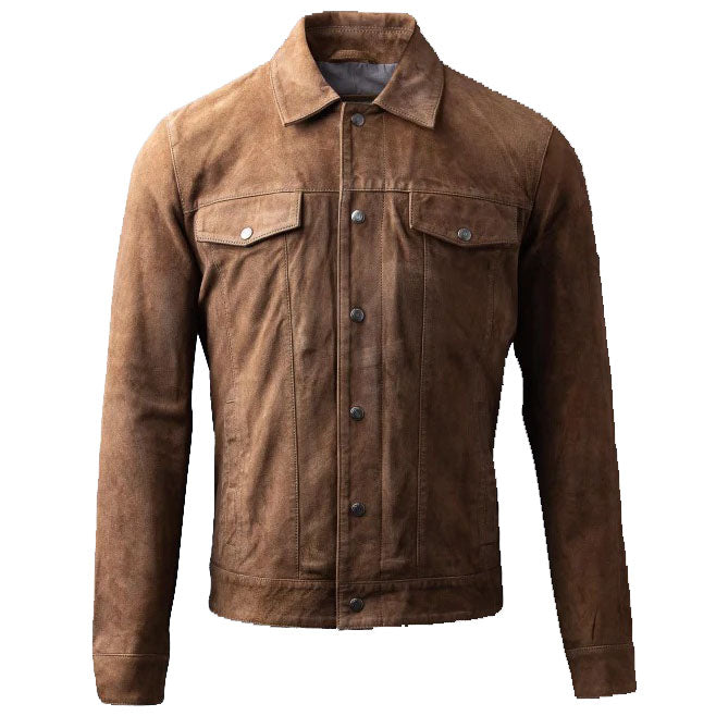 Men's Cognac Suede Leather Jacket - Classic Style