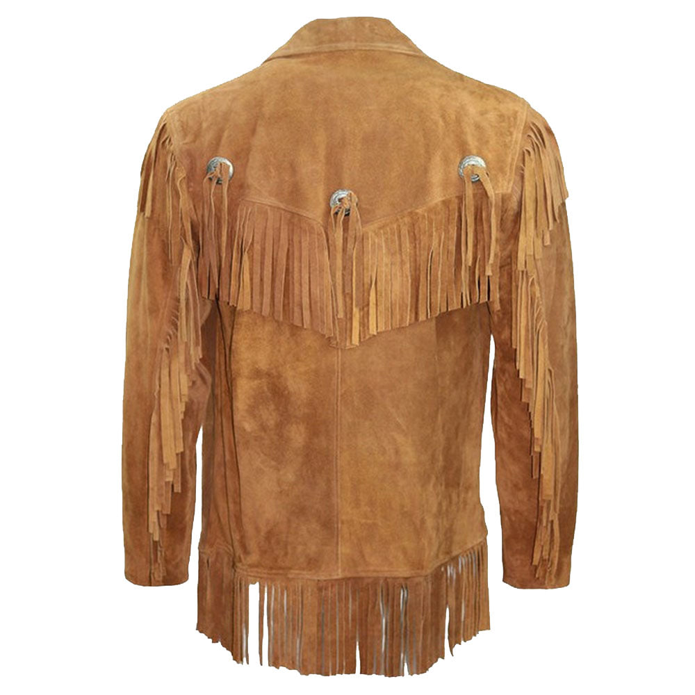 Veste western en daim pour homme avec franges