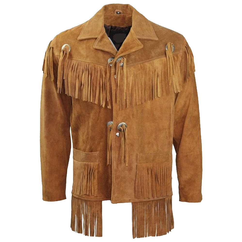 Veste western en daim pour homme avec franges