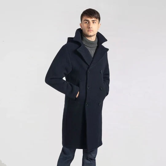 Manteau long en polaire bleu foncé pour homme