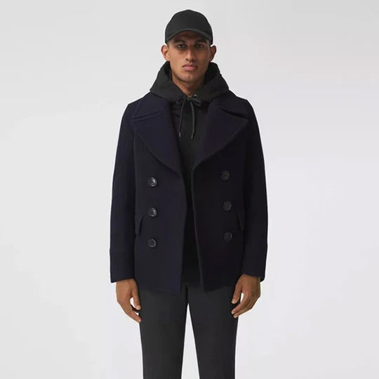 Manteau bleu marine en laine bleu foncé pour homme