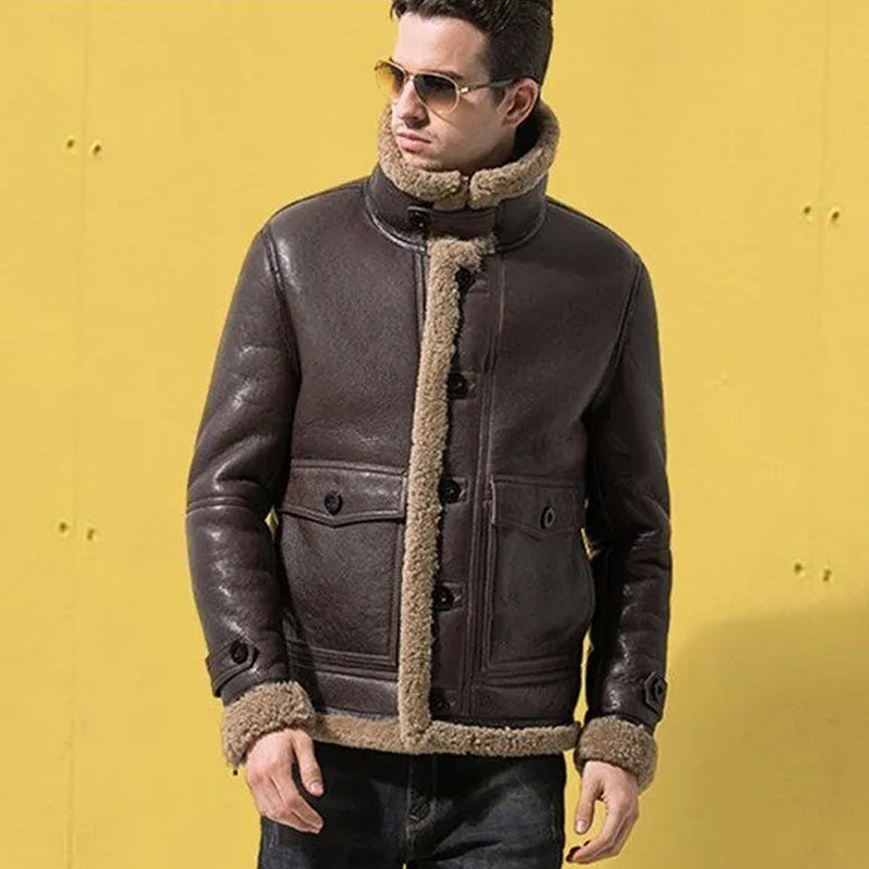 Veste en peau de mouton retournée marron foncé B3 pour homme