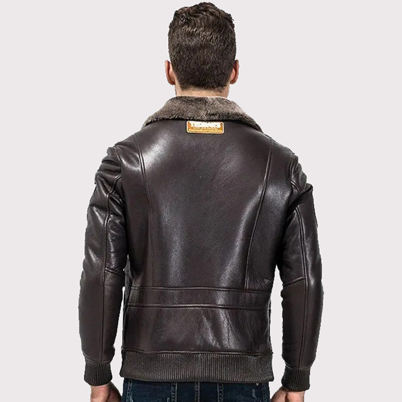 Veste militaire en peau de mouton marron foncé pour homme