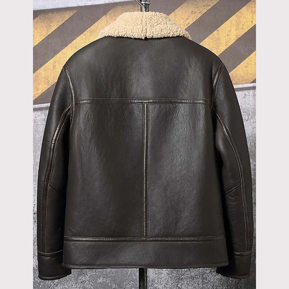 Veste de moto en peau de mouton marron foncé pour homme