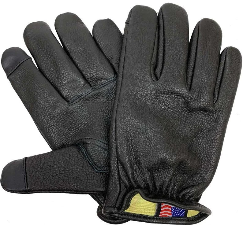 Gants tactiles en cuir de cerf doublés d'aramide pour hommes - Poignet court