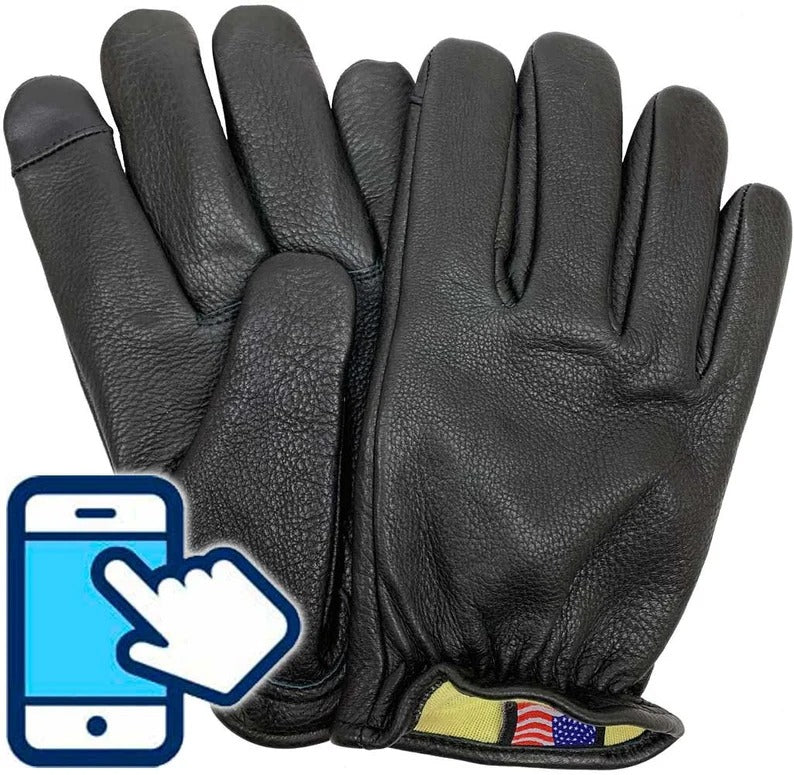 Gants tactiles en cuir de cerf doublés d'aramide pour hommes - Poignet court