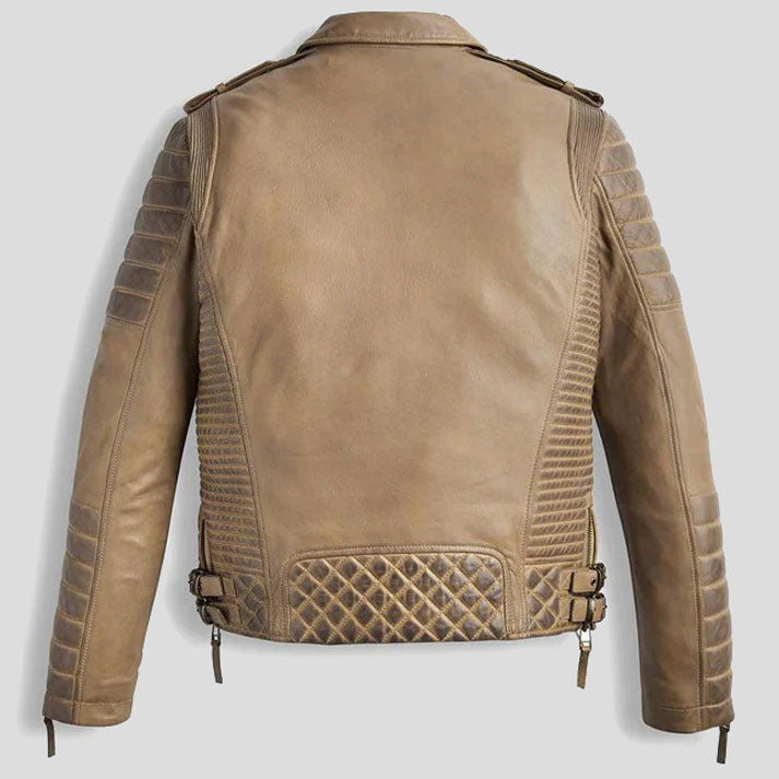 Veste de motard en cuir ciré marron désert pour homme