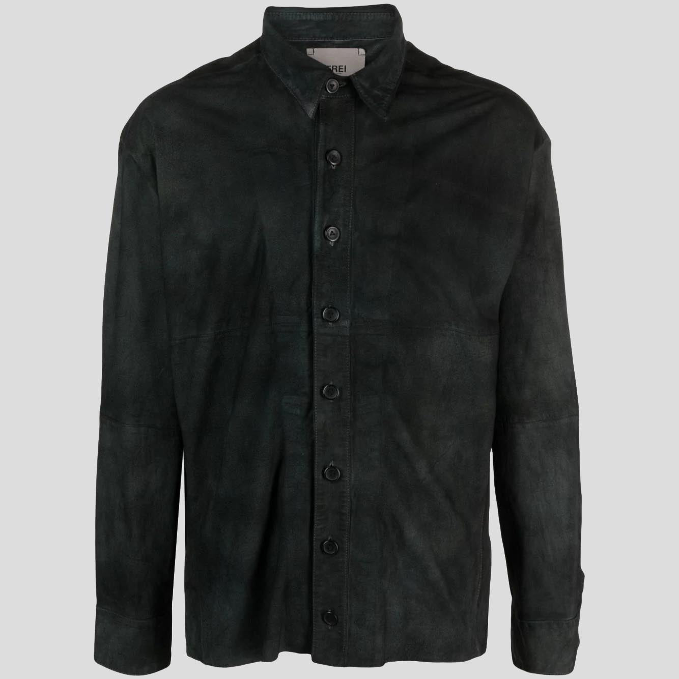 Chemise en cuir suédé noir vieilli pour homme