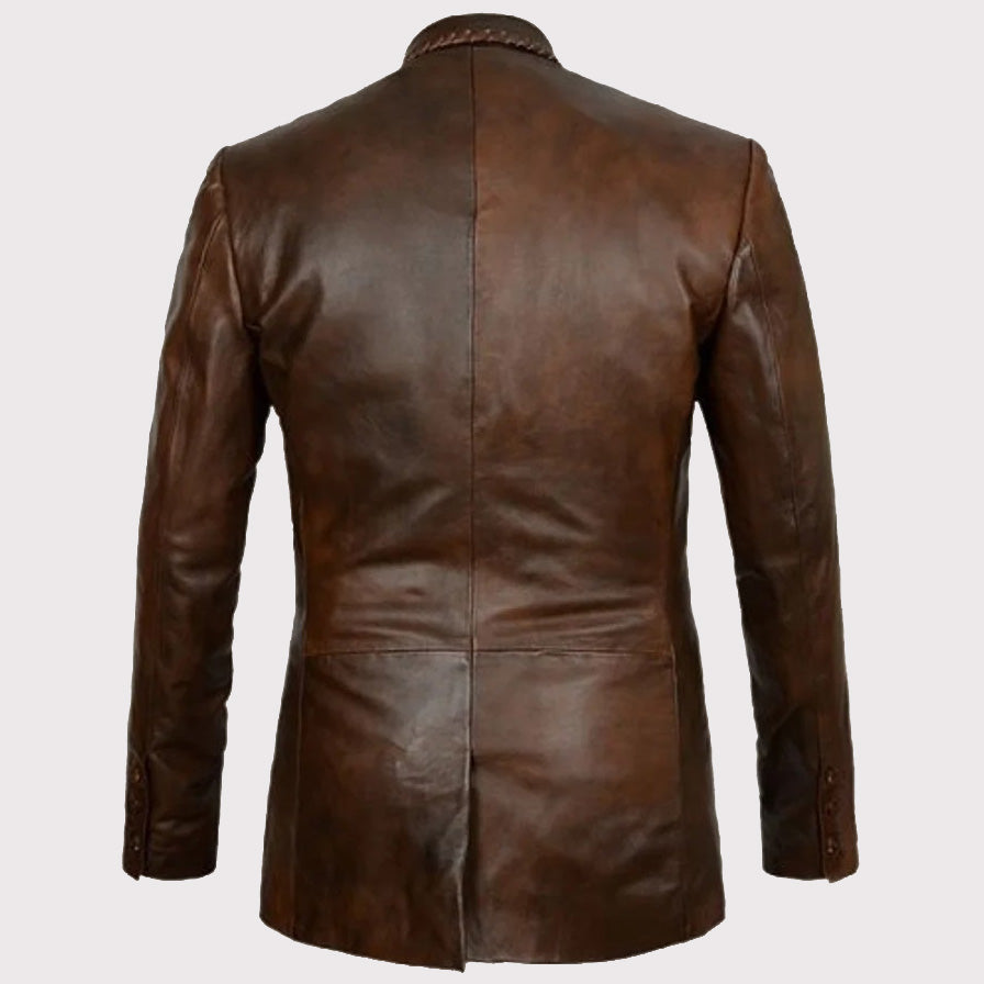 Blazer en cuir marron vieilli pour homme