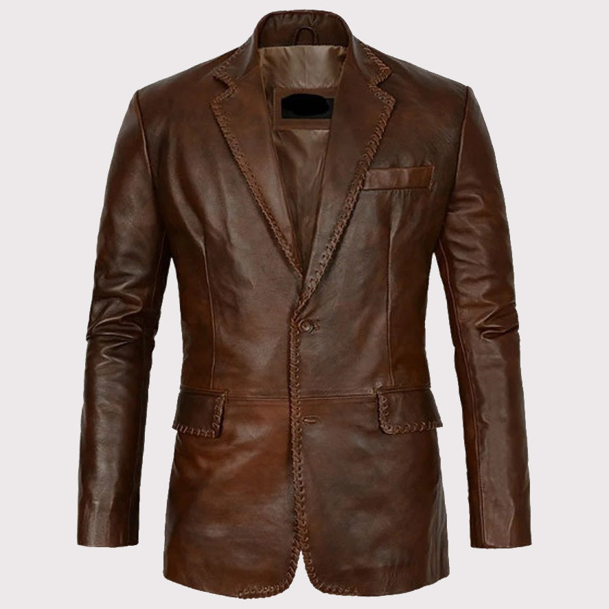 Blazer en cuir marron vieilli pour homme