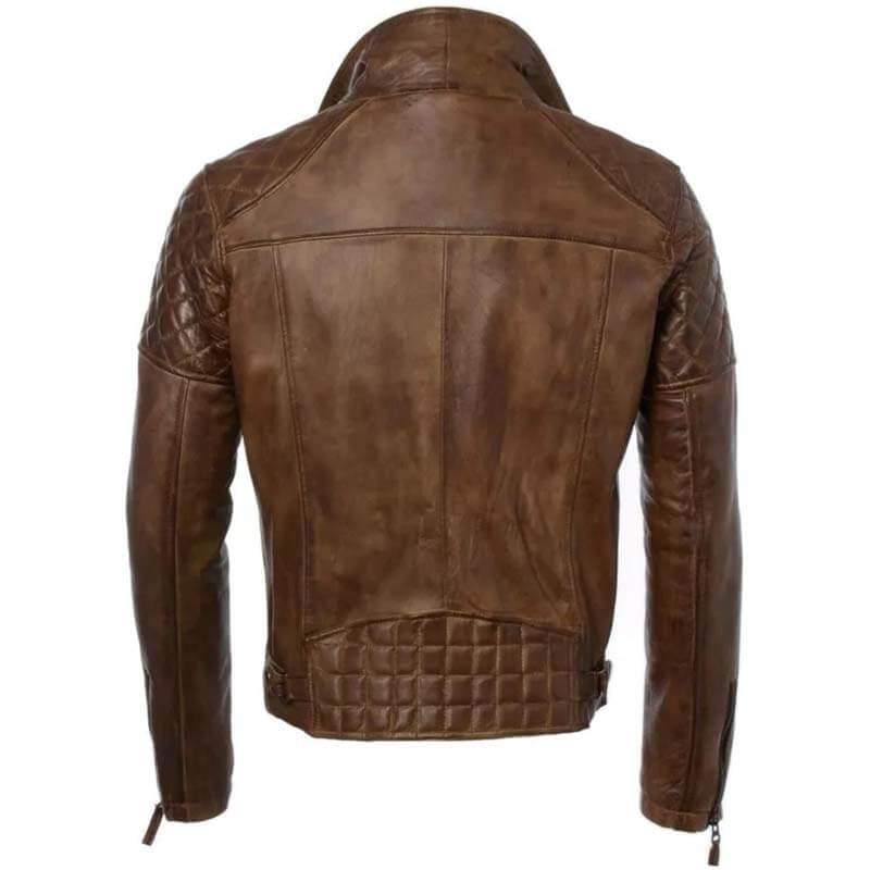 Veste de motard en cuir véritable marron vieilli pour homme