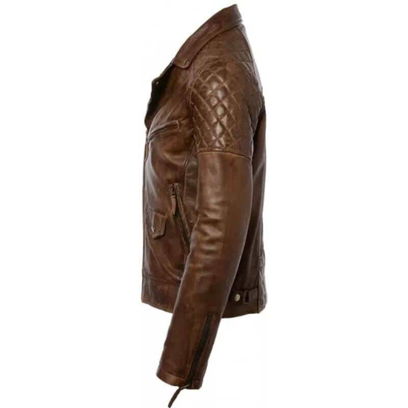 Veste de motard en cuir véritable marron vieilli pour homme