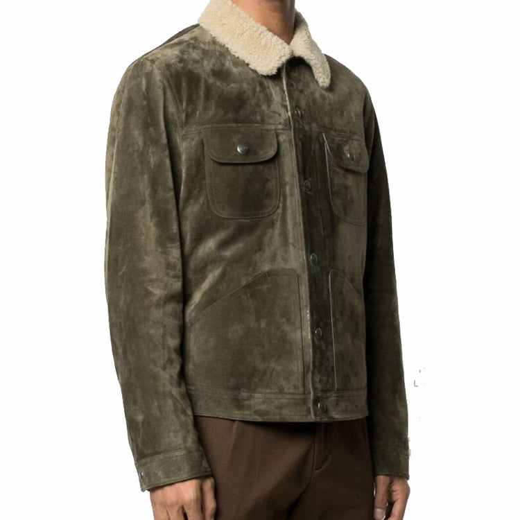 Veste de camionneur en cuir vert vieilli pour homme