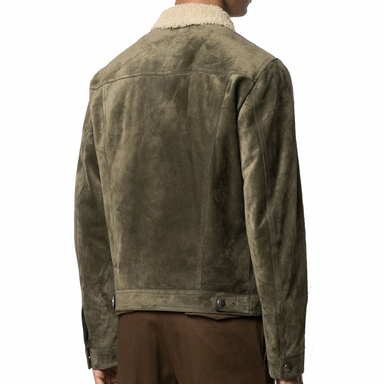 Veste de camionneur en cuir vert vieilli pour homme