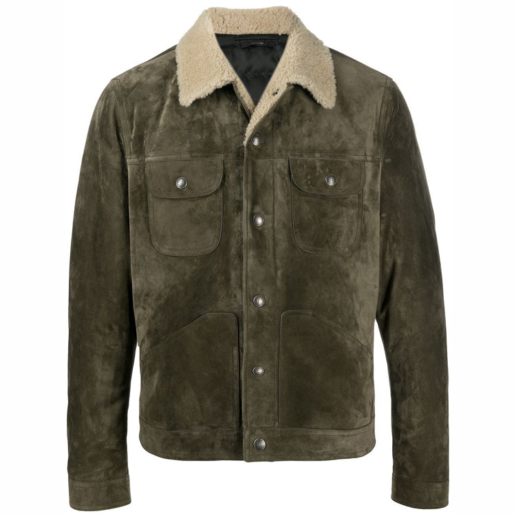 Veste de camionneur en cuir vert vieilli pour homme