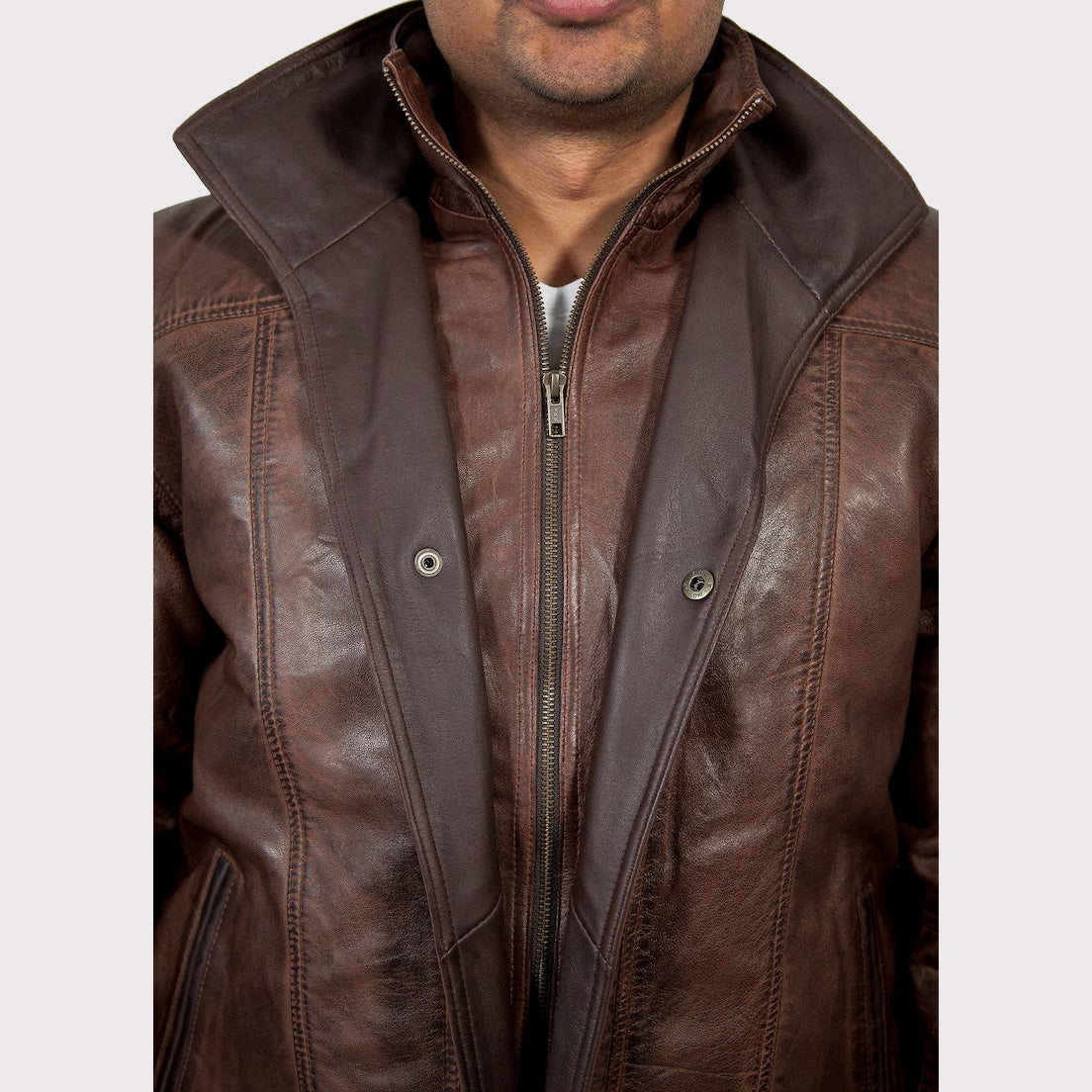 Men's Double Collar Leather Bomber Jacket