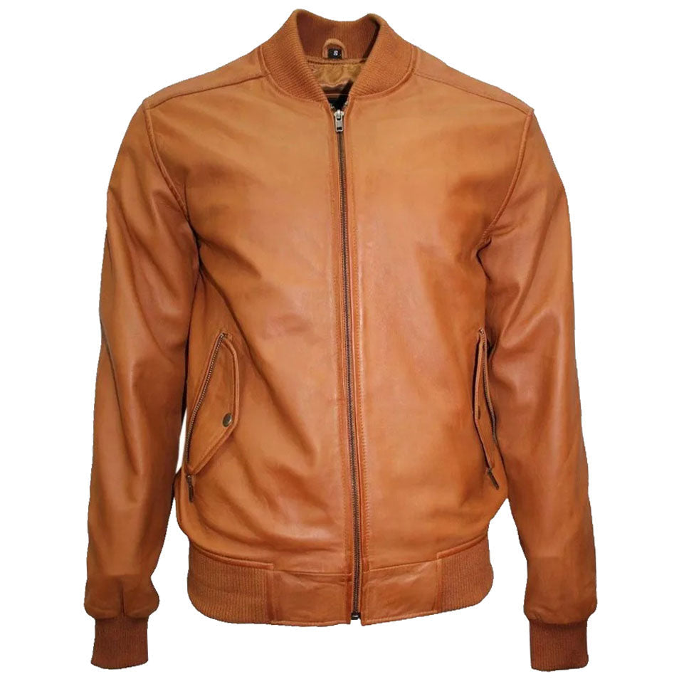 Veste bomber en cuir d'agneau véritable pour homme