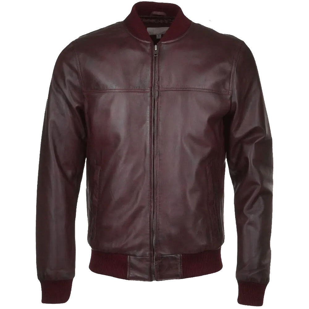 Blouson aviateur en cuir Oxblood pour homme