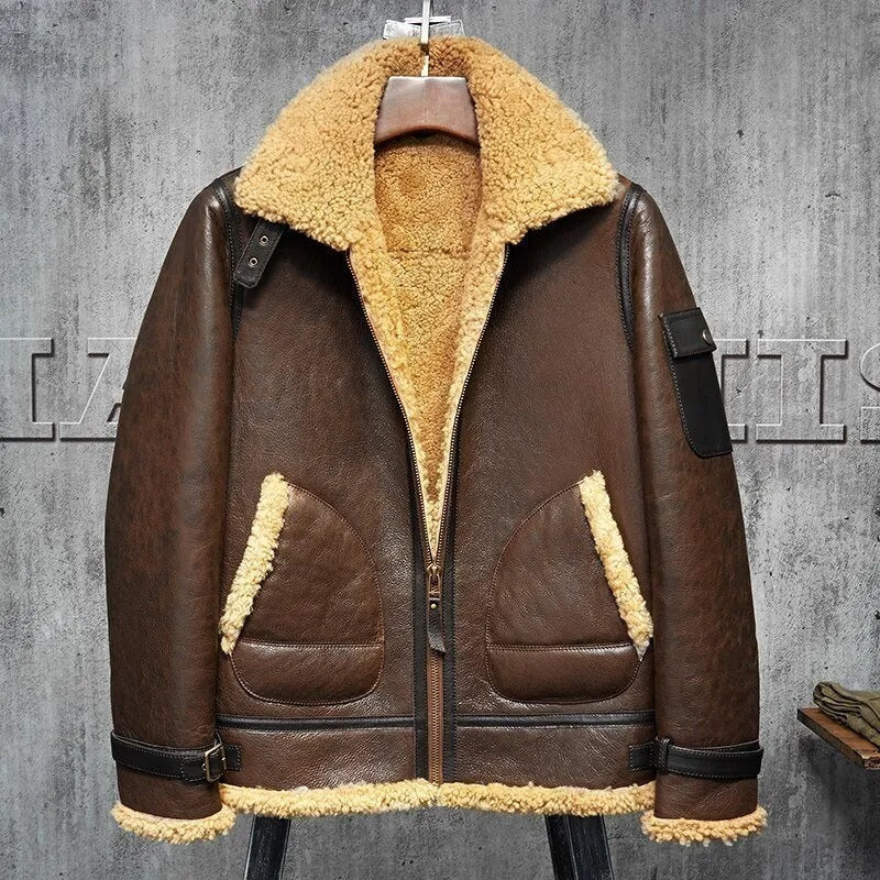 Herren Flying B3 Shearling Jacke - Dunkelbrauner Fliegermantel