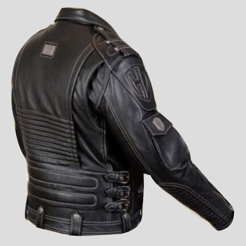 Veste de motard en cuir de vachette véritable de qualité supérieure pour homme, noir