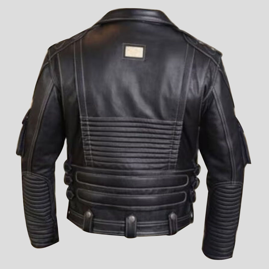 Veste de motard en cuir de vachette véritable de qualité supérieure pour homme, noir