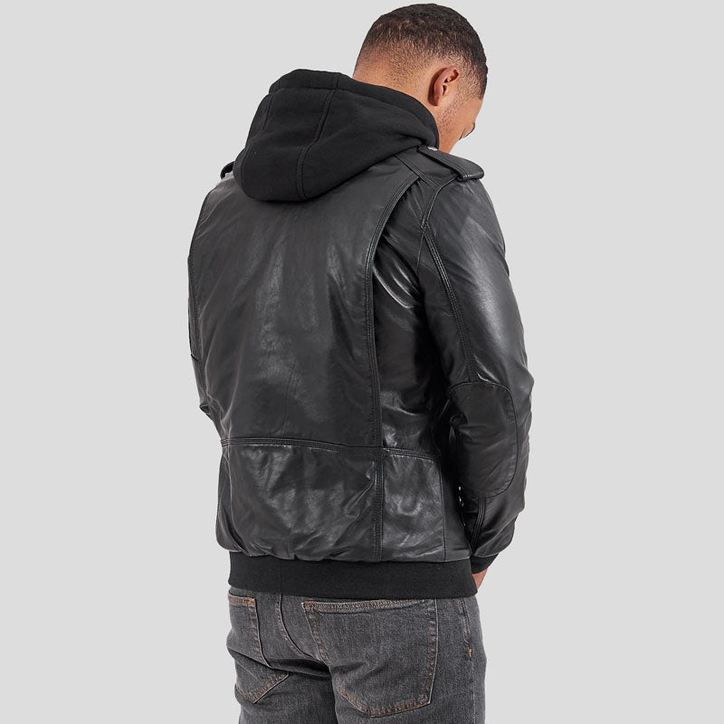 Veste de motard en cuir de mouton véritable pour homme - Noir classique