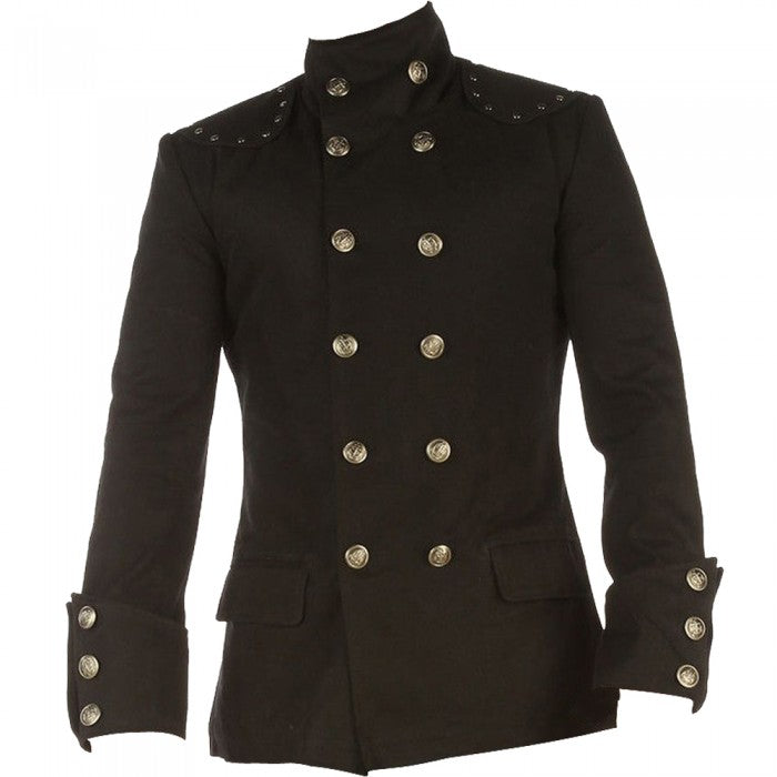 Manteau veste militaire gothique en coton noir pour homme