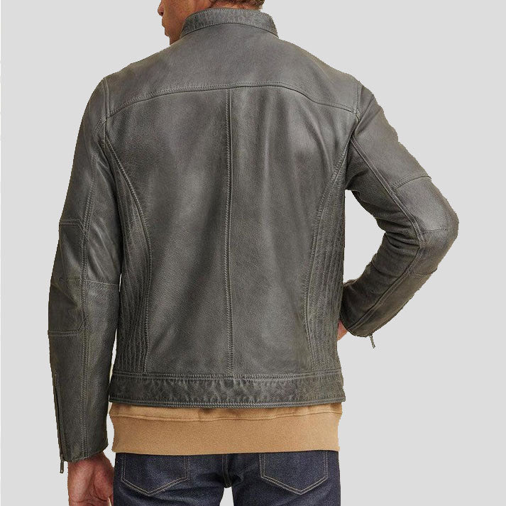 Veste de moto en cuir verdâtre pour homme