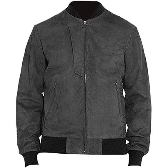 Men's Grey Suede Leather Bomber Jacket