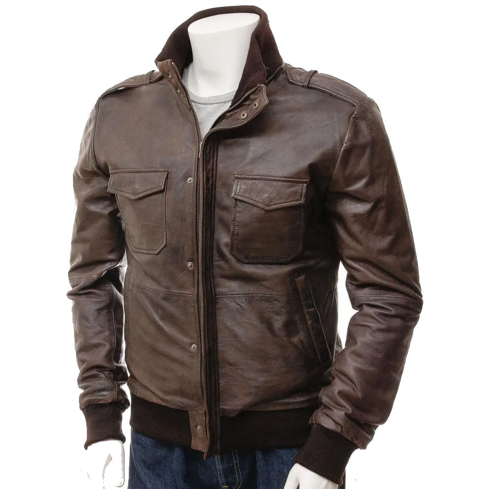 Veste de motard en cuir marron fait main pour homme