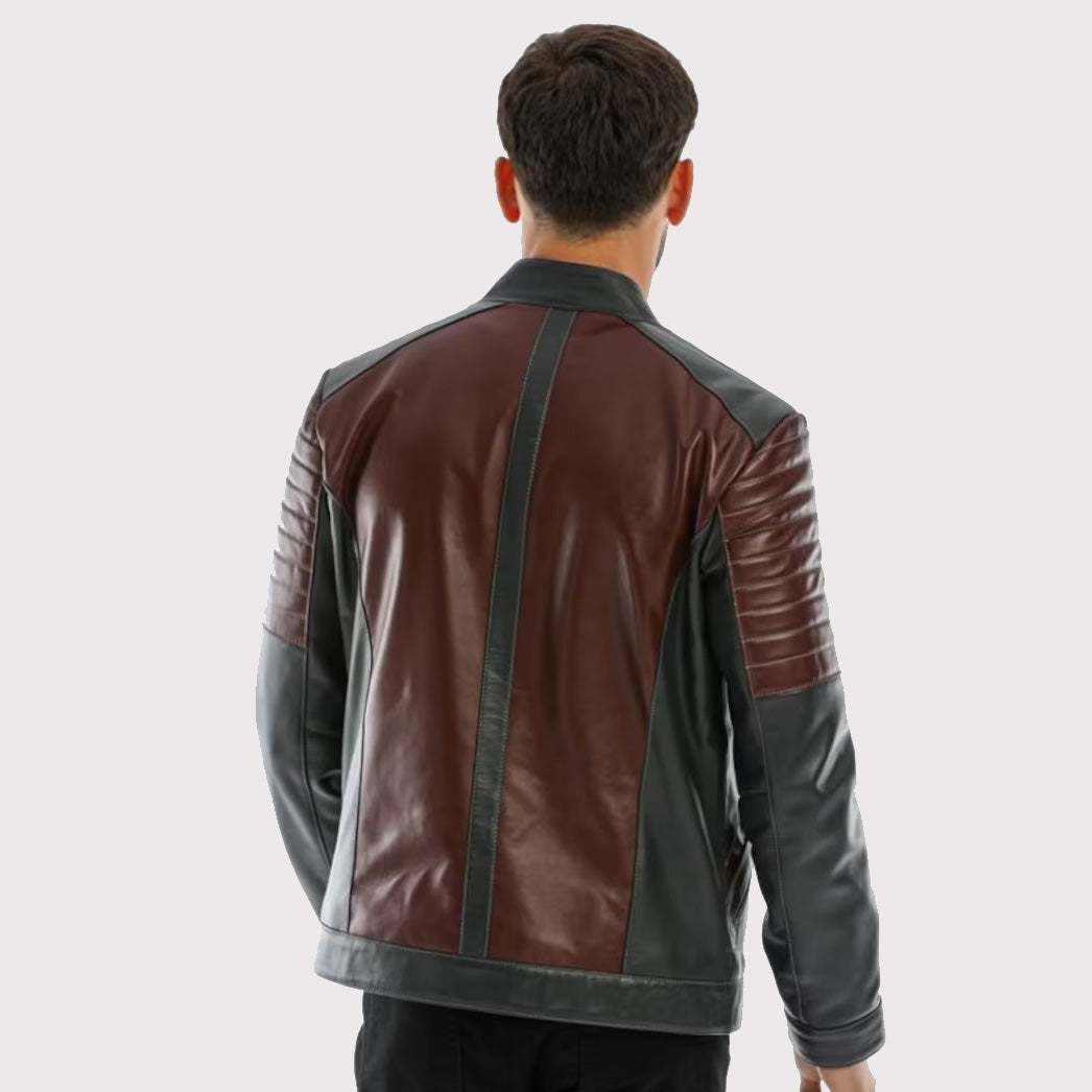 Veste motard d'hiver en cuir d'agneau pour homme