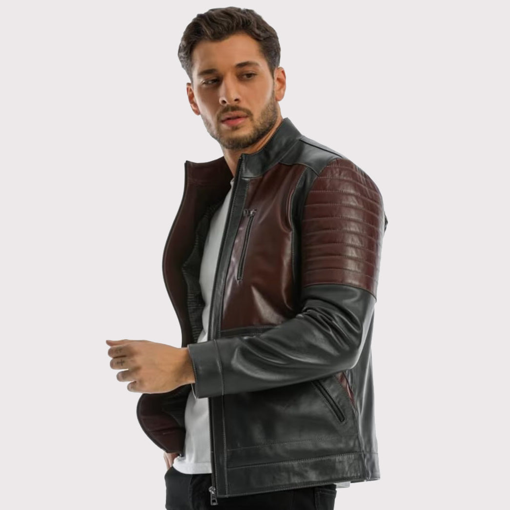 Veste motard d'hiver en cuir d'agneau pour homme