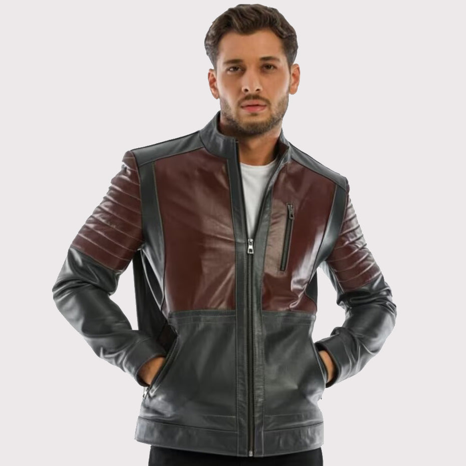 Veste motard d'hiver en cuir d'agneau pour homme