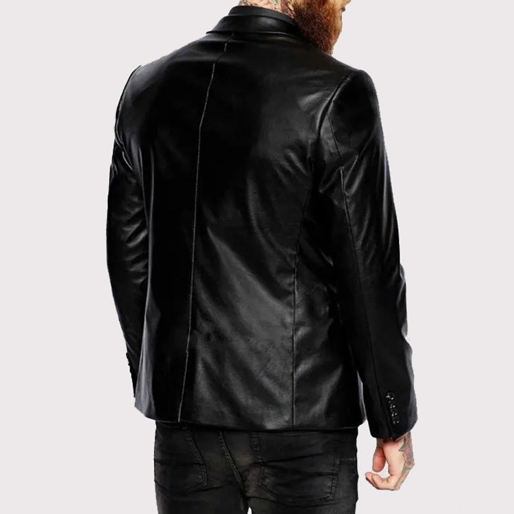 Manteau blazer en cuir noir élégant pour homme - Cuir d'agneau véritable