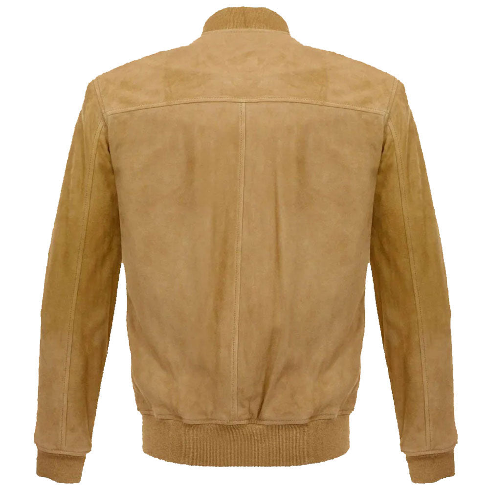 Men's Latest Fashion Buckskin Beige Goat Suede Leather Bomber Jacket