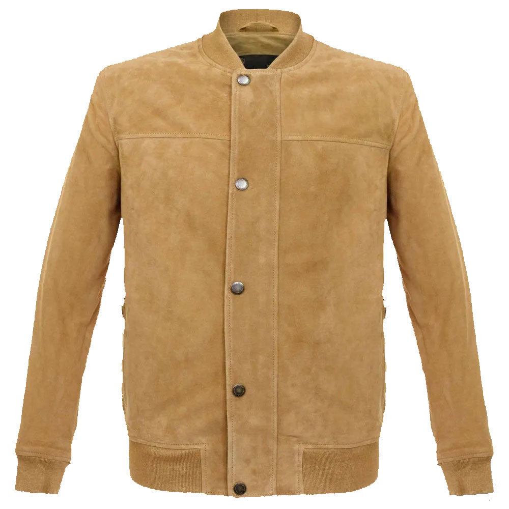 Men's Latest Fashion Buckskin Beige Goat Suede Leather Bomber Jacket