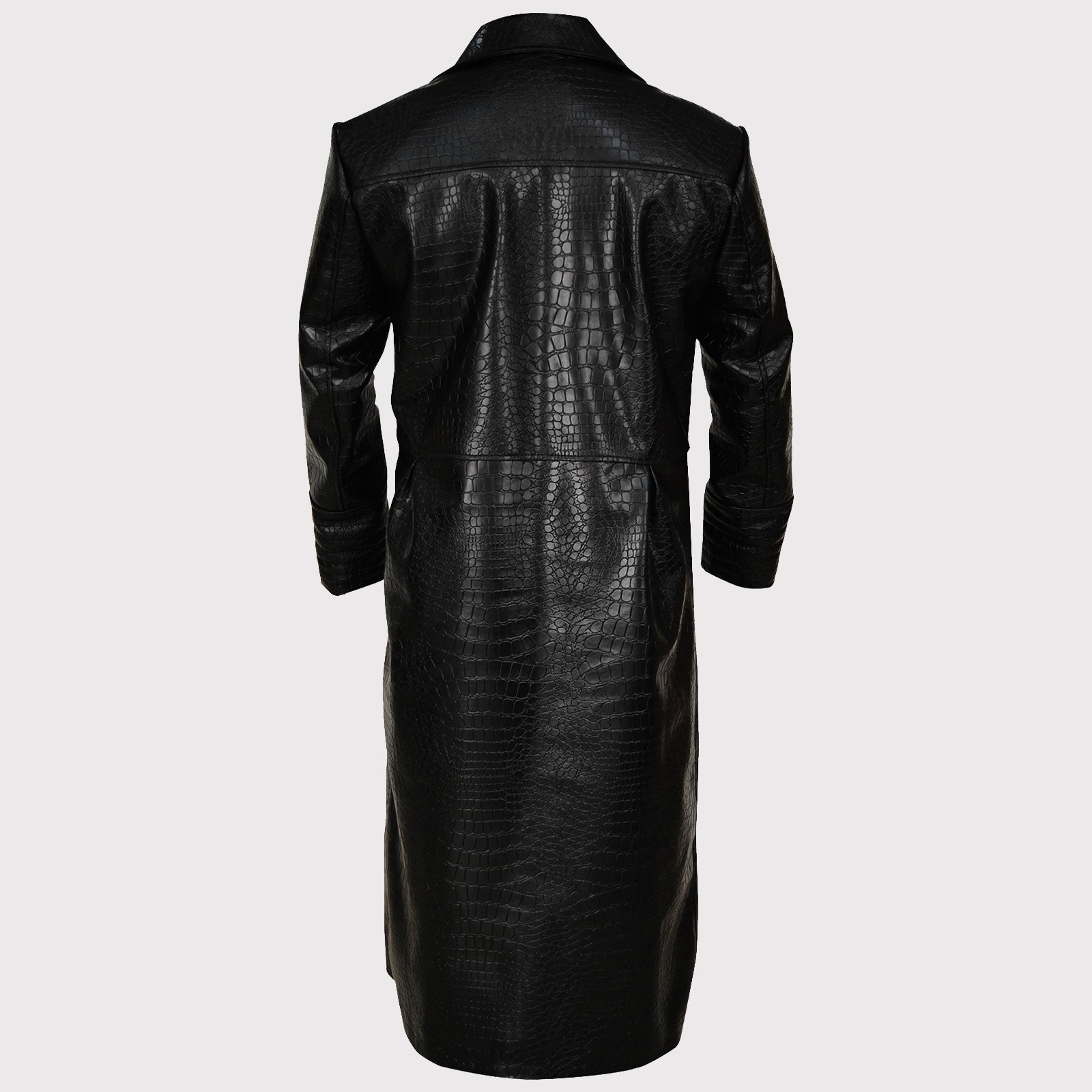 Manteau long en similicuir d'alligator noir pour homme