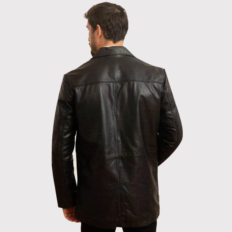 Veste blazer mi-longue en cuir d'agneau pour homme