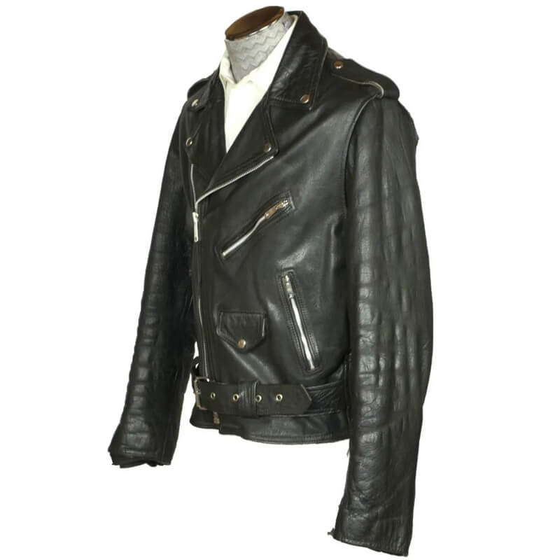 Veste de moto en cuir noir avec ceinture pour homme des années 1960