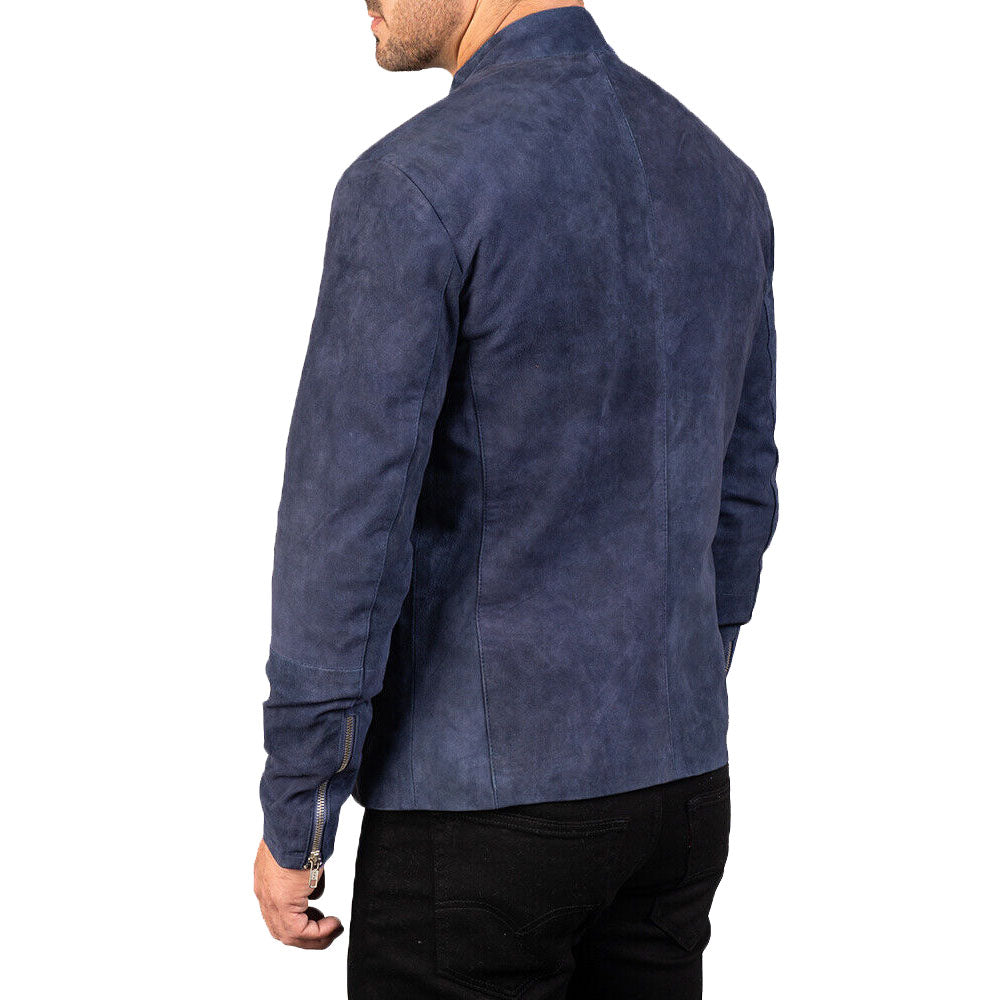 Veste motard en daim bleu marine pour homme