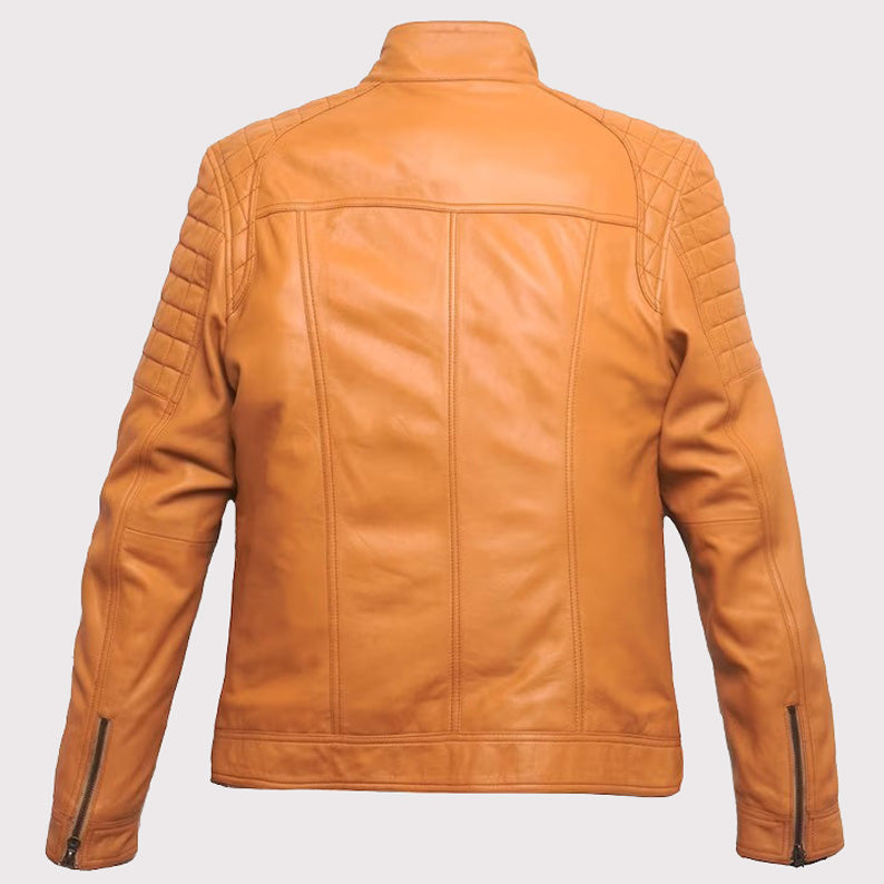 Veste motard en cuir d'agneau orange pour homme