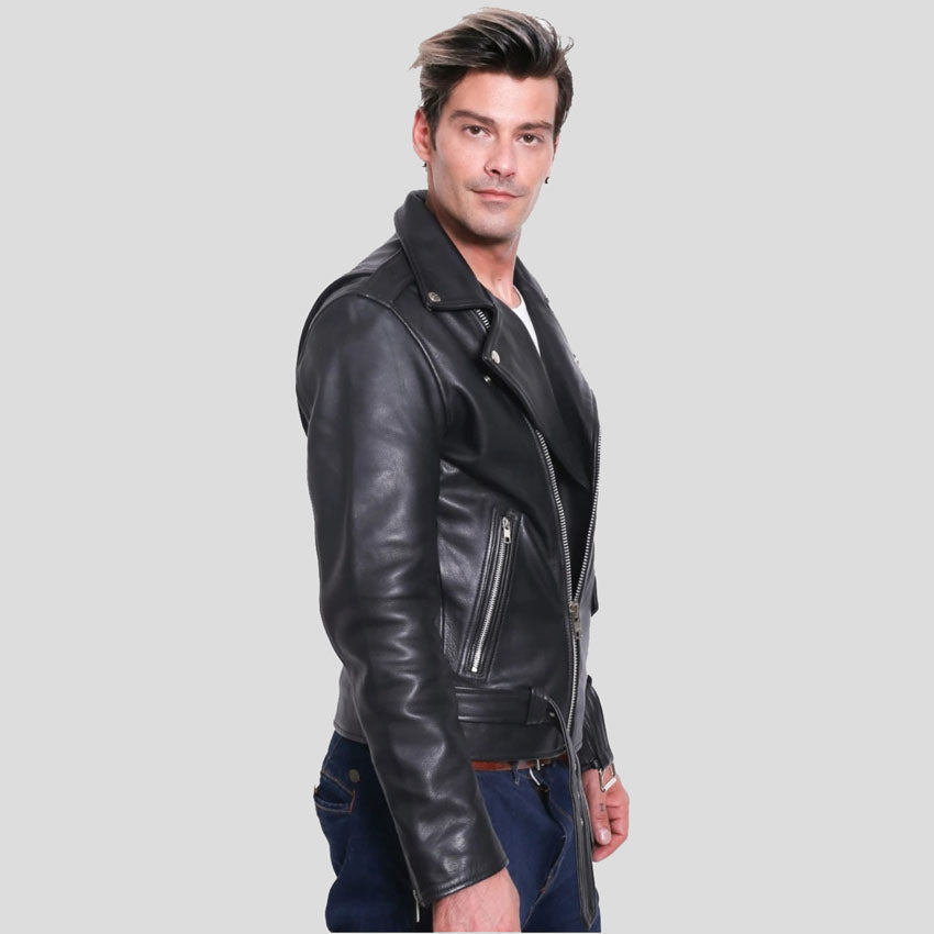 Veste de moto en cuir de buffle de qualité supérieure pour homme - Style motard d'hiver Brando