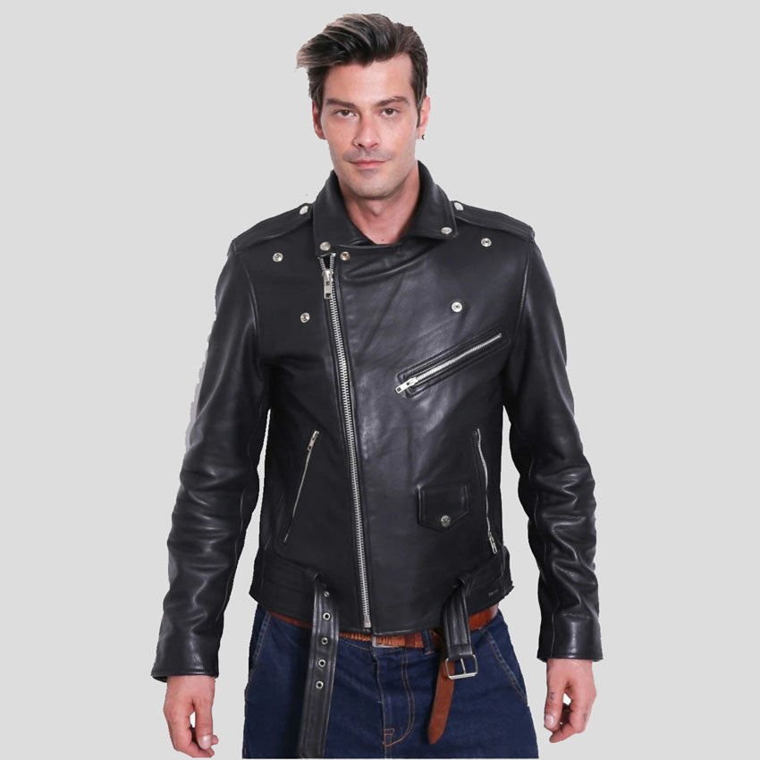 Veste de moto en cuir de buffle de qualité supérieure pour homme - Style motard d'hiver Brando