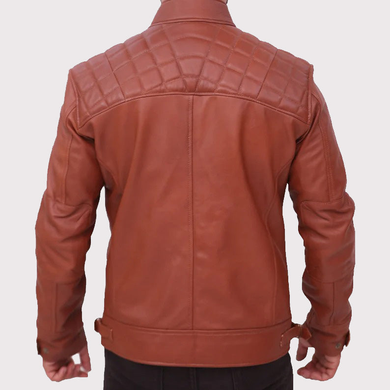 Veste matelassée en cuir marron vieilli vintage pour homme - Style Café Racer